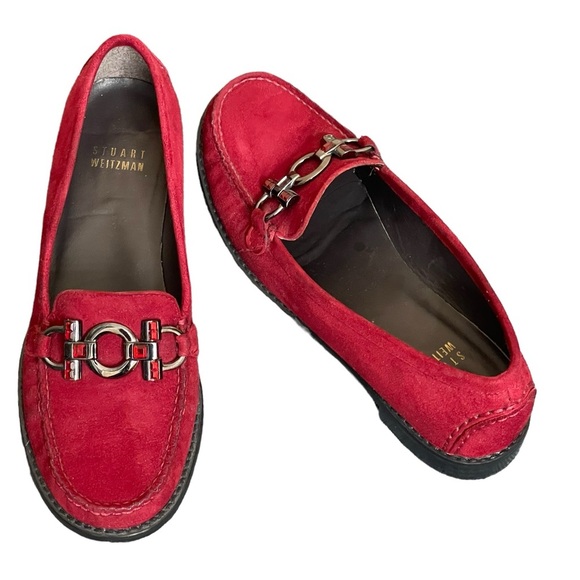 Stuart Weitzman Women's Habit
Loafers Horsebit Suede Maroon
Red Sz 5.5M Narrow - Picture 1 of 12